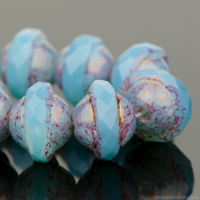 Saturn (8x10mm) Aqua Blue Silk with Purple Metallic Finish