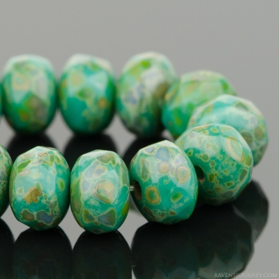 Rondelle (5x3mm) Green Turquoise Opaque with Picasso Fullcoat Finish
