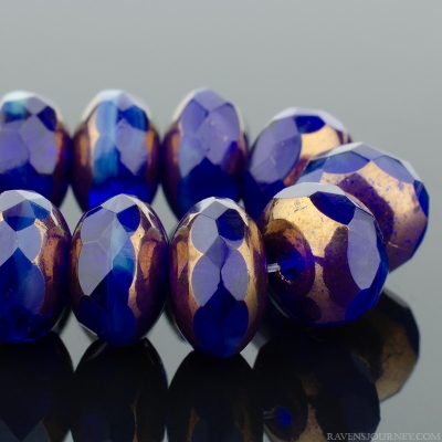 Rondelle (7x5mm) Cobalt Transparent and Turquoise Opaque Mix with Bronze Finish