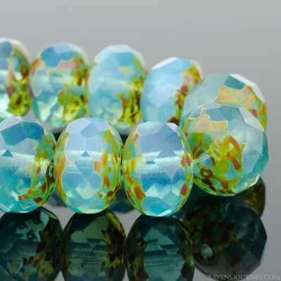 Rondelle (9x6mm) Blue Opaline with Picasso Finish