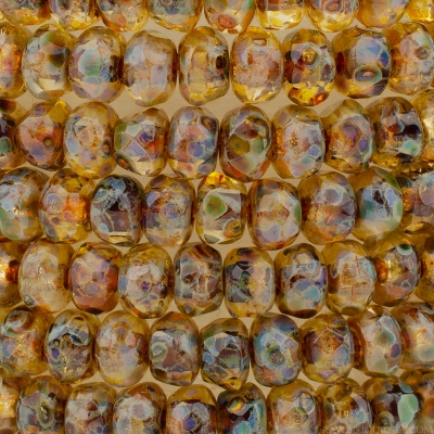 Gem Cut Microspacer (3x2mm) Crystal Transparent with Blue/Brown Picasso
