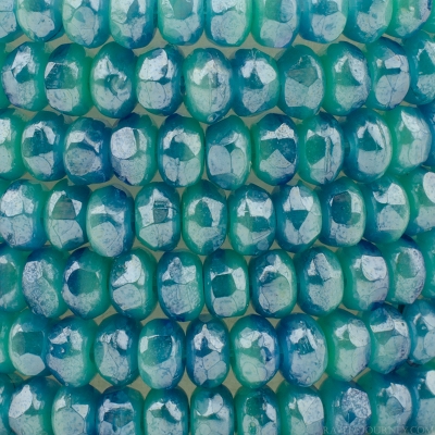 Gem Cut Microspacer (3x2mm) Ocean Blue Opaline Mix with White Luster