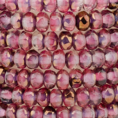 Gem Cut Microspacer (3x2mm) Fuchsia and Crystal Transparent with Bronze Half Coat Finish