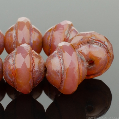 Saturn (8x10mm) Vintage Pink Opaline with Blue Picasso Finish