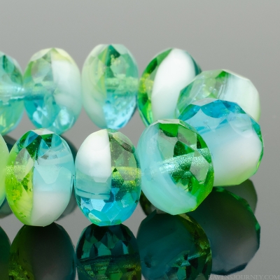 Rondelle (9x6mm) Peruvian Opal Blue Mix Transparent and Opaque