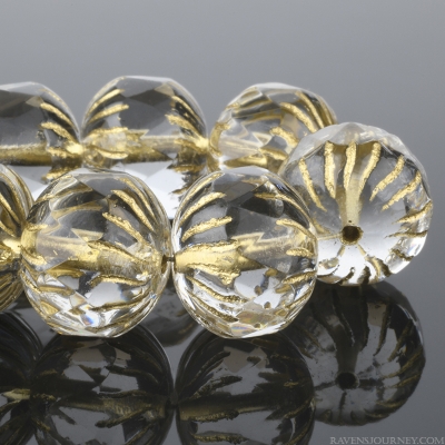 Center Faceted Cruller (10x10mm) Crystal Transparent with Gold Wash
