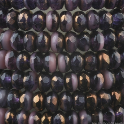 Gem Cut Microspacer (3x2mm) Tanzanite Purple Transparent and Pink Opaque Mix with Bronze Half Coat Finish