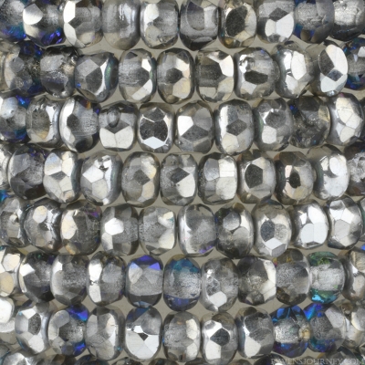 Gem Cut Microspacer (3x2mm) Crystal Transparent with Silver and Iridescent Blue Finish