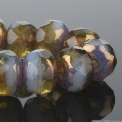 Rondelle (5x3mm) Pale Sapphire Blue Opaline and Amber Transparent Mix with Bronze Finish-osx