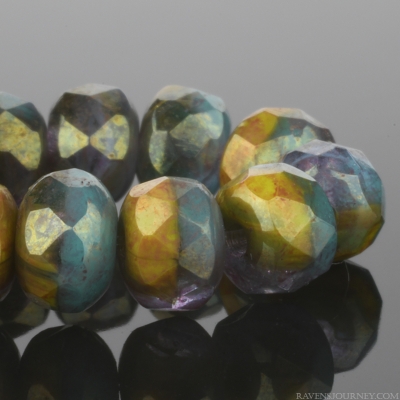 Rondelle (5x3mm) Green, Turquoise, and Yellow Opaque Mix with Marbled Luster