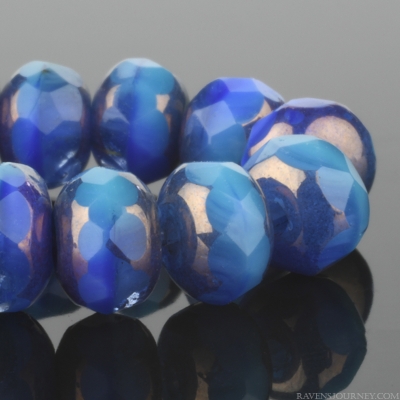 Rondelle (5x3mm) Royal Blue Silk and Turquoise Opaque Mix with Bronze Finish-osx