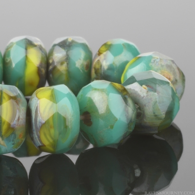 Rondelle (5x3mm) Gaspeite Green Opaque, Turquoise Opaque, and Aqua Transparent Mix with Picasso Finish