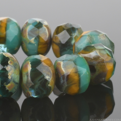 Rondelle (5x3mm) Green Turquoise Opaque, Orange Opaque, and Aqua Transparent Mix with Picasso Finish-osx