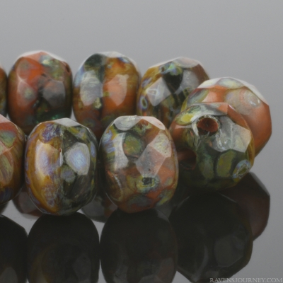 Rondelle (5x3mm) Orange Opaque and Green Transparent Mix with Fullcoat Picasso Finish