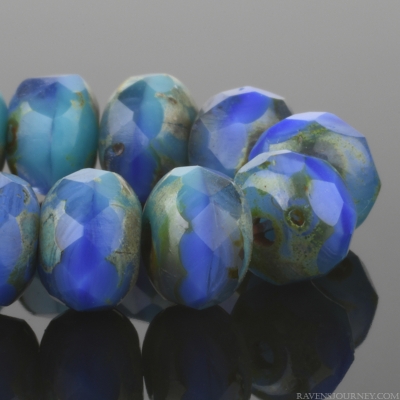 Rondelle (5x3mm) Royal Blue Silk and Turquoise Opaque Mix with Picasso Finish