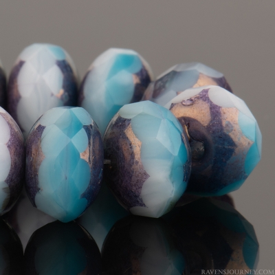 Rondelle (9x6mm) Larimar Light Blue Vaseline Opaque Mix with Purple Bronze Finish