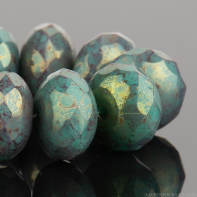 Rondelle (9x6mm) Turquoise Opaque with Golden Purple Marbled Luster-osx