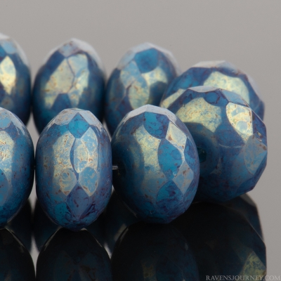 Rondelle (9x6mm) Teal Turquoise Opaque with Purple Marbled Luster