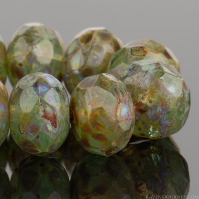 Rondelle (9x6mm) Green Vaseline Transparent and Grey Transparent Mix with Fullcoat Picasso Finish