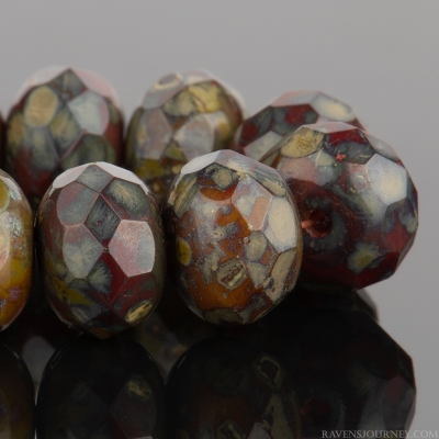 Rondelle (9x6mm) Red and Orange Opaque Mix with Fullcoat Picasso Finish