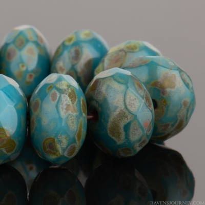 Rondelle (9x6mm) Teal Turquoise Opaque with Fullcoat Picasso Finish
