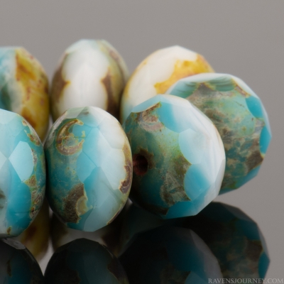 Rondelle (9x6mm) Larimar Light Blue Vaseline Opaque Mix with Picasso Finish