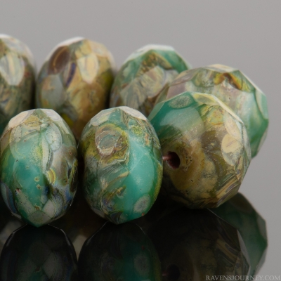 Rondelle (9x6mm) Green Vaseline Opaque and Gaspeite Opaque Mix with Fullcoat Picasso Finish