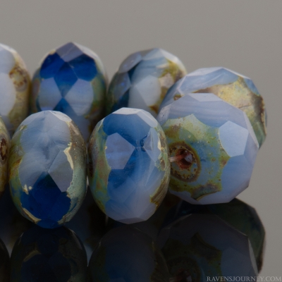 Rondelle (9x6mm) Lilac Opaque and Capri Blue Transparent Mix with Picasso Finish