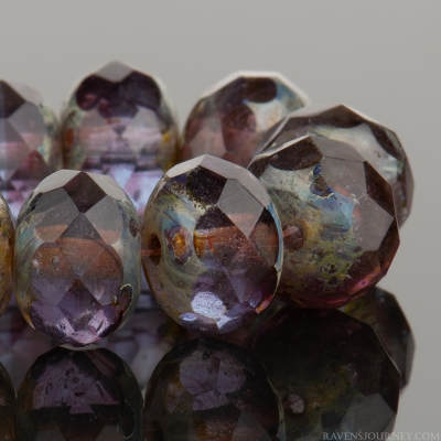 Rondelle (9x6mm) Plum Purple and Sapphire Blue Transparent Mix with Picasso Finish