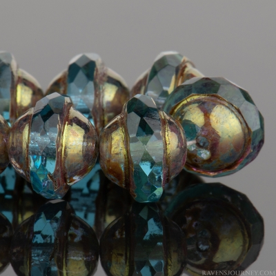 Saturn (8x10mm) Aqua Blue Transparent with Antique Bronze Finish