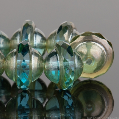 Saturn (8x10mm) Aqua Blue Transparent with White Bronze Finish