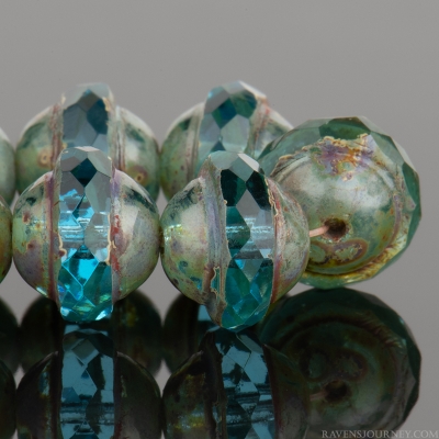 Saturn (8x10mm) Aqua Blue Transparent with Picasso Finish