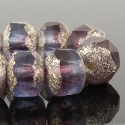 Alternate Rondelle Cut (8x6mm) Fuchsia Pink and Sapphire Blue Transparent Mix Acid Etched with Antiqued Silver Finish