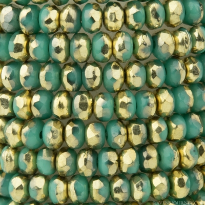 Gem Cut Microspacer (3x2mm) Turquoise Opaque with Gold Half Coat