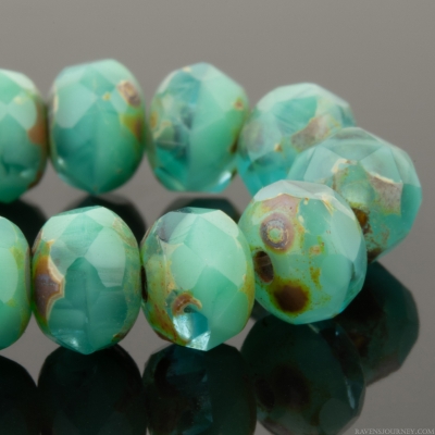 Rondelle (5x3mm) Turquoise Opaque and Aqua Transparent Mix with Brown Picasso Finish