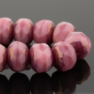 Rondelle (5x3mm) Pink and Purple Silk Mix with Bronze Finish