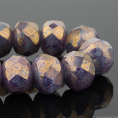 Rondelle (5x3mm) Purple Vaseline Opaline with Purple Gold Luster