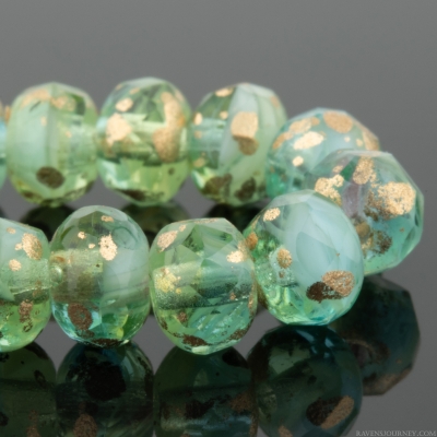 Rondelle (5x3mm) Peruvian Blue Opal Mix with Antique Gold Finish