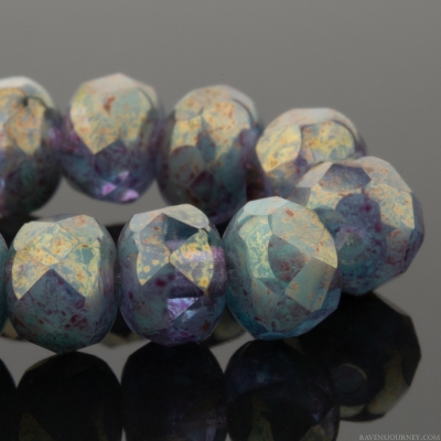 Rondelle (5x3mm) Turquoise Opaque and Purple Transparent Mix with Purple Gold Luster