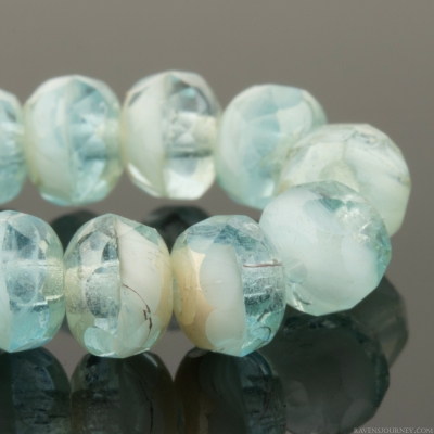Rondelle (5x3mm) Aqua Blue Transparent and Ivory Opaque Mix with White Bronze Finish