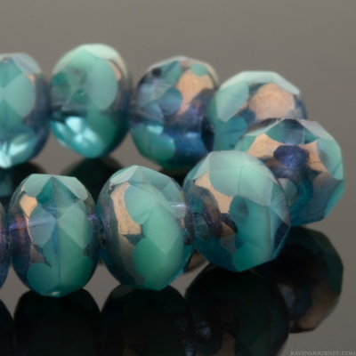 Rondelle (5x3mm) Turquoise Opaque and Aqua Transparent Mix with Bronze Finish
