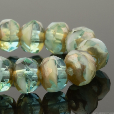 Rondelle (5x3mm) Peruvian Blue Opal mix with White Bronze Finish