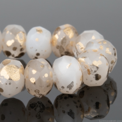 Rondelle (5x3mm) White Opaline Mix with Antique Gold Finish