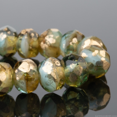 Rondelle (5x3mm) Amber Aqua Transparent Mix with Antique Gold Finish