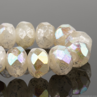 Rondelle (5x3mm) Ivory Opaline with Antique Silver Aurora Borealis Finish