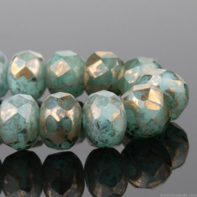 Rondelle (5x3mm) Aqua Blue Vaseline Silk with Antique Gold Finish