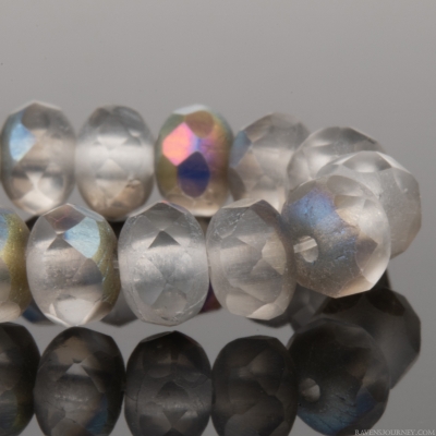 Rondelle (5x3mm) Smokey Grey Transparent Matte with Rainbow Iridescent Finish