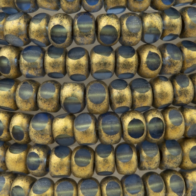 Faceted Seed Bead  6/0 (4x3mm) Light Sapphire Blue Matte with Bright Gold Finish