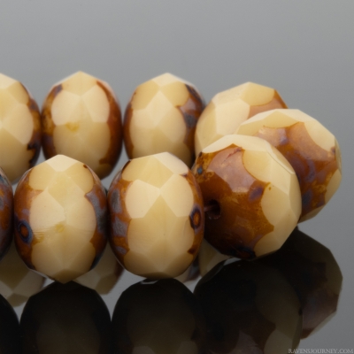 Rondelle (9x6mm) Ivory Opaque with Picasso Finish