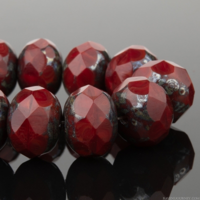 Rondelle (9x6mm) Red Opaline Mix with Metallic Picasso Finish